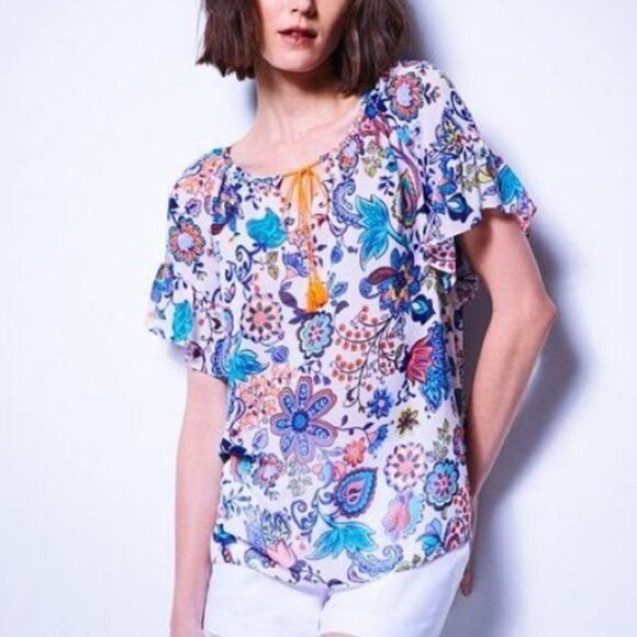 Milly Design Nation XS floral sheer top - Picture 1 of 9